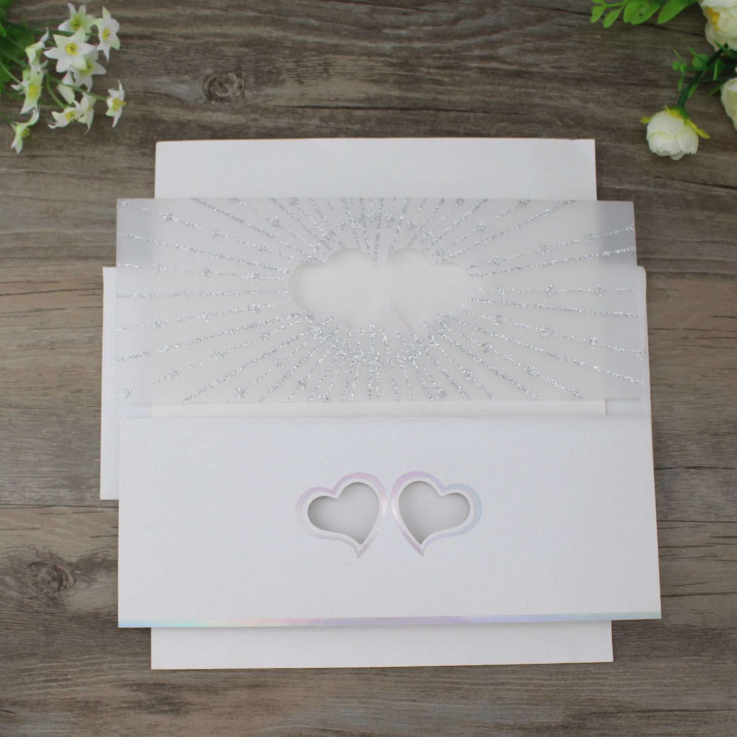Rectangle Invitation Card Glitter Vellum Paper Greeting Card with Envelope